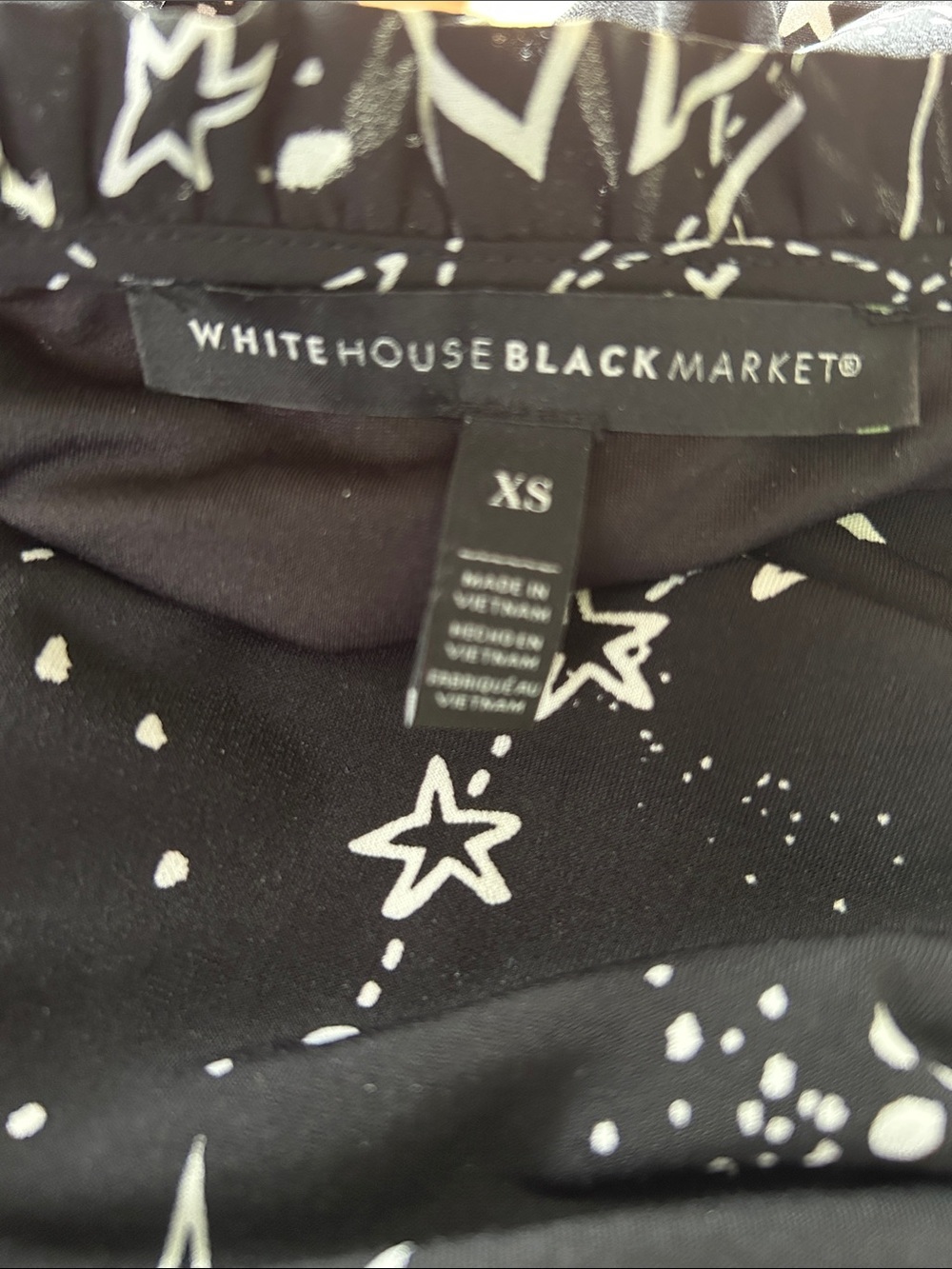 White House Black Market Celestial Zodiac Blouse Ruffle Tie Neck Black XS - Picture 5 of 9